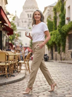 Pantalon long décontracté femme, jambe droite