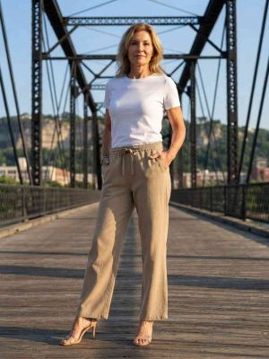 Pantalon décontracté femme jambe droite avec cordon