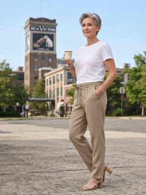 Pantalon long femme, jambe droite, casual, sportif, cordon de serrage, usage quotidien