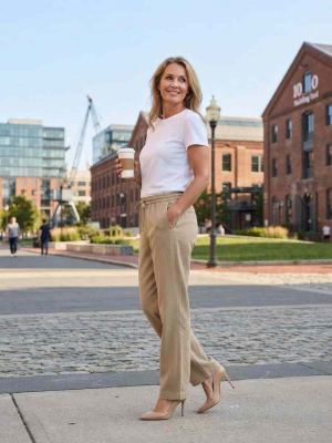 Pantalon long décontracté femme, jambe droite