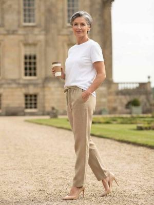 Pantalon long décontracté femme, jambe droite