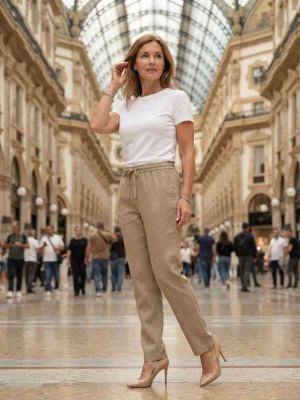 Pantalon long femme jambe droite décontracté