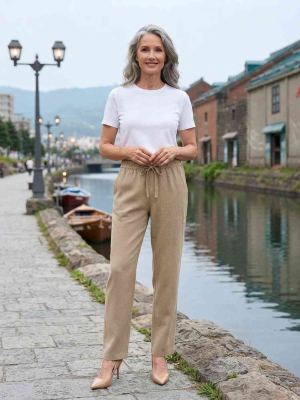 Pantalon long femme jambe droite décontracté