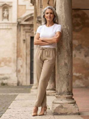 Pantalon casual femme long, jambe droite, sportif, cordon de serrage, usage quotidien