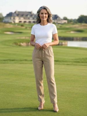 Pantalon long femme casual, jambe droite, sportif, cordon de serrage