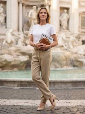 Pantalon long décontracté femme, jambe droite
