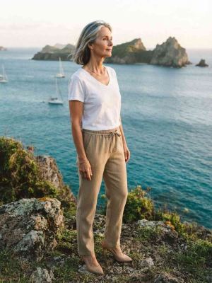 Pantalon long femme, coupe droite, décontracté, cordon de serrage