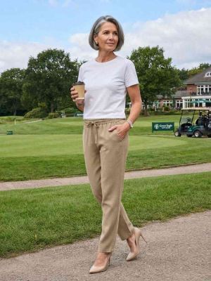 Pantalon long femme, coupe droite, décontracté, cordon de serrage