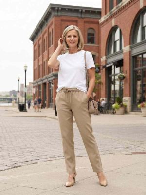 Pantalon long femme jambe droite décontracté