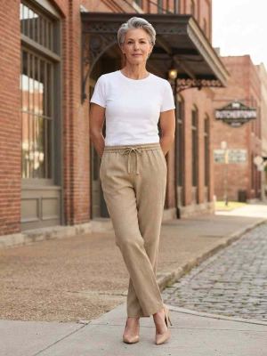 Pantalon long femme jambe droite décontracté