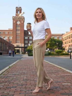 Pantalon long décontracté femme, jambes droites