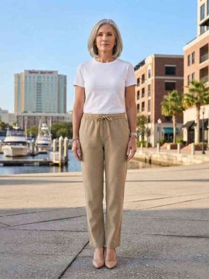 Pantalon long femme casual droit, sport, cordon, usage quotidien