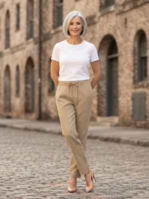 Pantalon long décontracté femme, jambe droite
