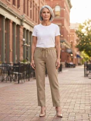 Pantalon long femme jambe droite décontracté