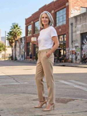 Pantalon droit casual femme taille normal