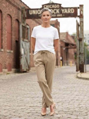 Pantalon long décontracté femme, jambes droites
