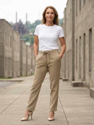 Pantalon long femme casual droit, sport, cordon, usage quotidien