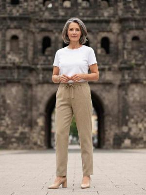 Pantalon long décontracté femme, jambes droites