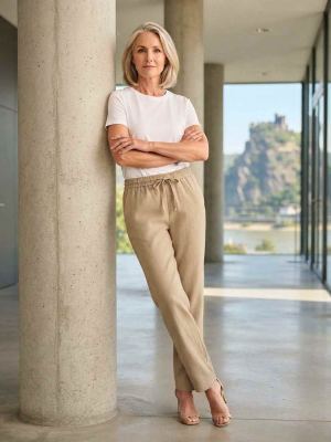 Pantalon long femme, coupe droite, décontracté, cordon de serrage