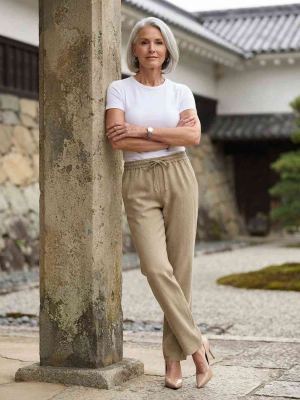 Pantalon long décontracté femme, jambe droite