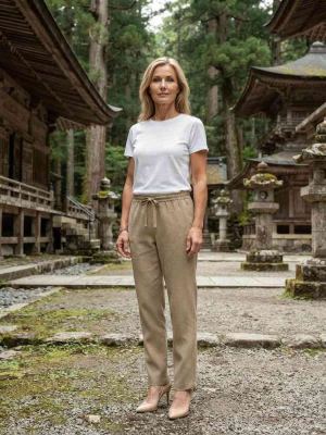 Pantalon casual femme jambe droite décontracté sportif cordon