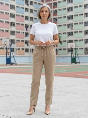 Pantalon long femme jambe droite décontracté