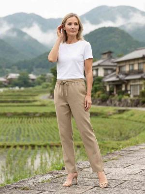 Pantalon long femme jambe droite décontracté