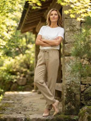 Pantalon long femme casual, jambe droite, sportif, cordon de serrage