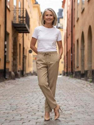 Pantalon long femme jambe droite décontracté