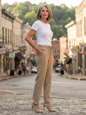Pantalon long femme jambe droite décontracté