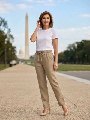 Pantalon long décontracté femme, jambes droites