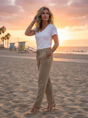 Pantalon droit casual femme taille normal