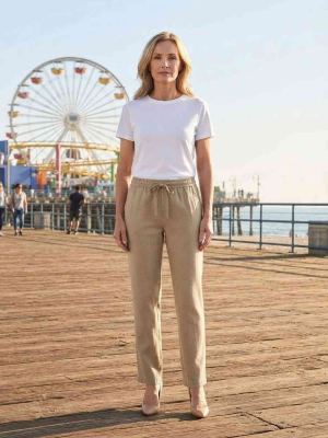 Pantalon long femme jambe droite décontracté