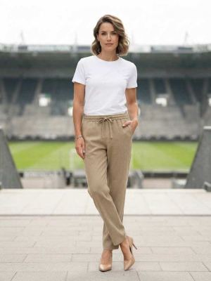 Pantalon casual femme jambe droite, longueur régulière, confortable