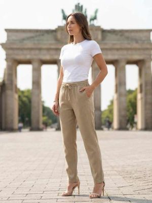 Pantalon long femme jambe droite décontracté