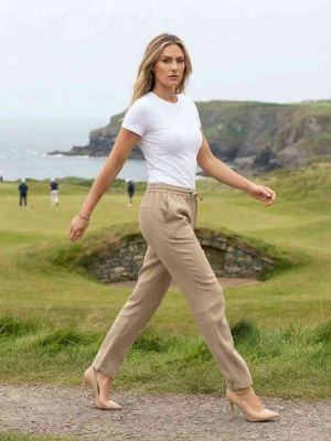 Pantalon long femme casual, jambe droite, sportif, cordon de serrage