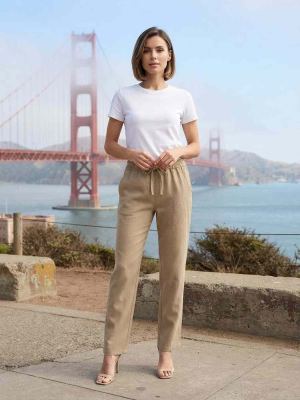 Pantalon long femme, jambe droite, casual sportif, cordon, usage quotidien