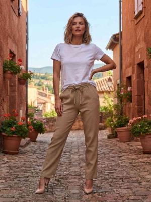 Pantalon casual femme jambe droite décontracté sportif cordon