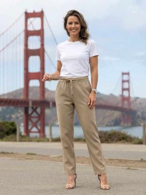 Pantalon long femme jambe droite décontracté