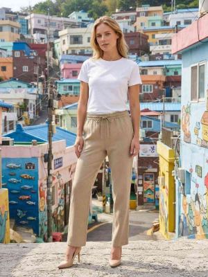 Pantalon décontracté femme, jambe droite, usage quotidien