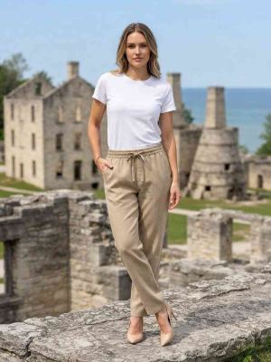 Pantalon décontracté femme, jambe droite, usage quotidien