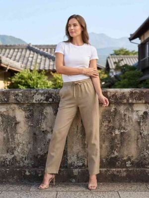 Pantalon long femme jambe droite décontracté
