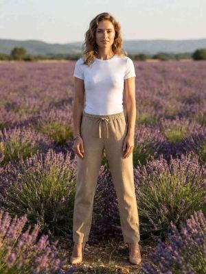 Pantalon long femme jambe droite décontracté