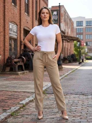 Pantalon long femme jambe droite décontracté