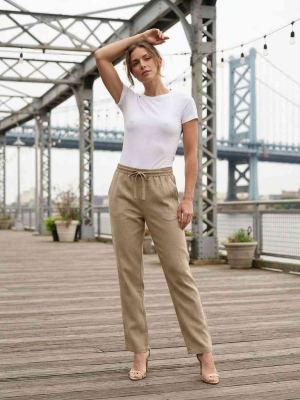 Pantalon long femme jambe droite décontracté