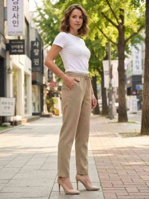 Pantalon long femme jambe droite décontracté