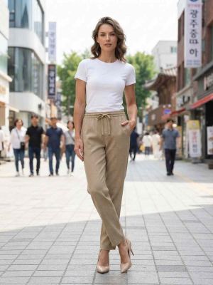 Pantalon long femme jambe droite décontracté