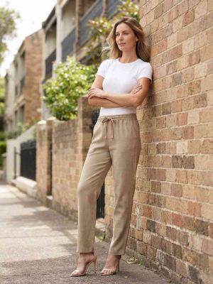 Pantalon long femme casual, jambe droite, sportif, cordon de serrage