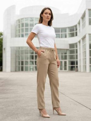 Pantalon long femme jambe droite décontracté