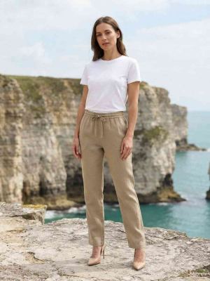 Pantalon long femme, jambe droite, casual sportif, cordon, usage quotidien